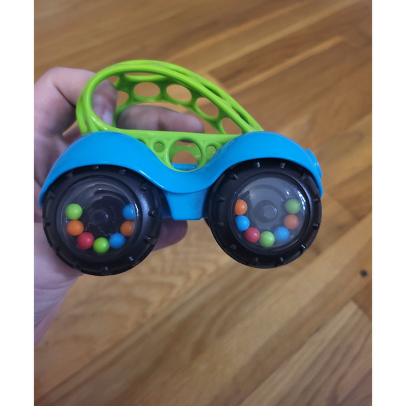 Oball Rattle & Roll Toy Car Blue Green with Bead Wheels Infant Toddler Baby Grip - Picture 4 of 9
